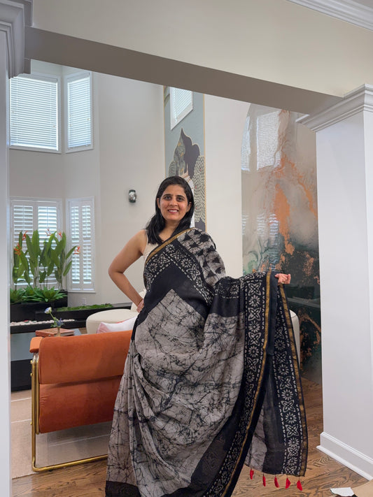 Hand tied shibori on Chanderi