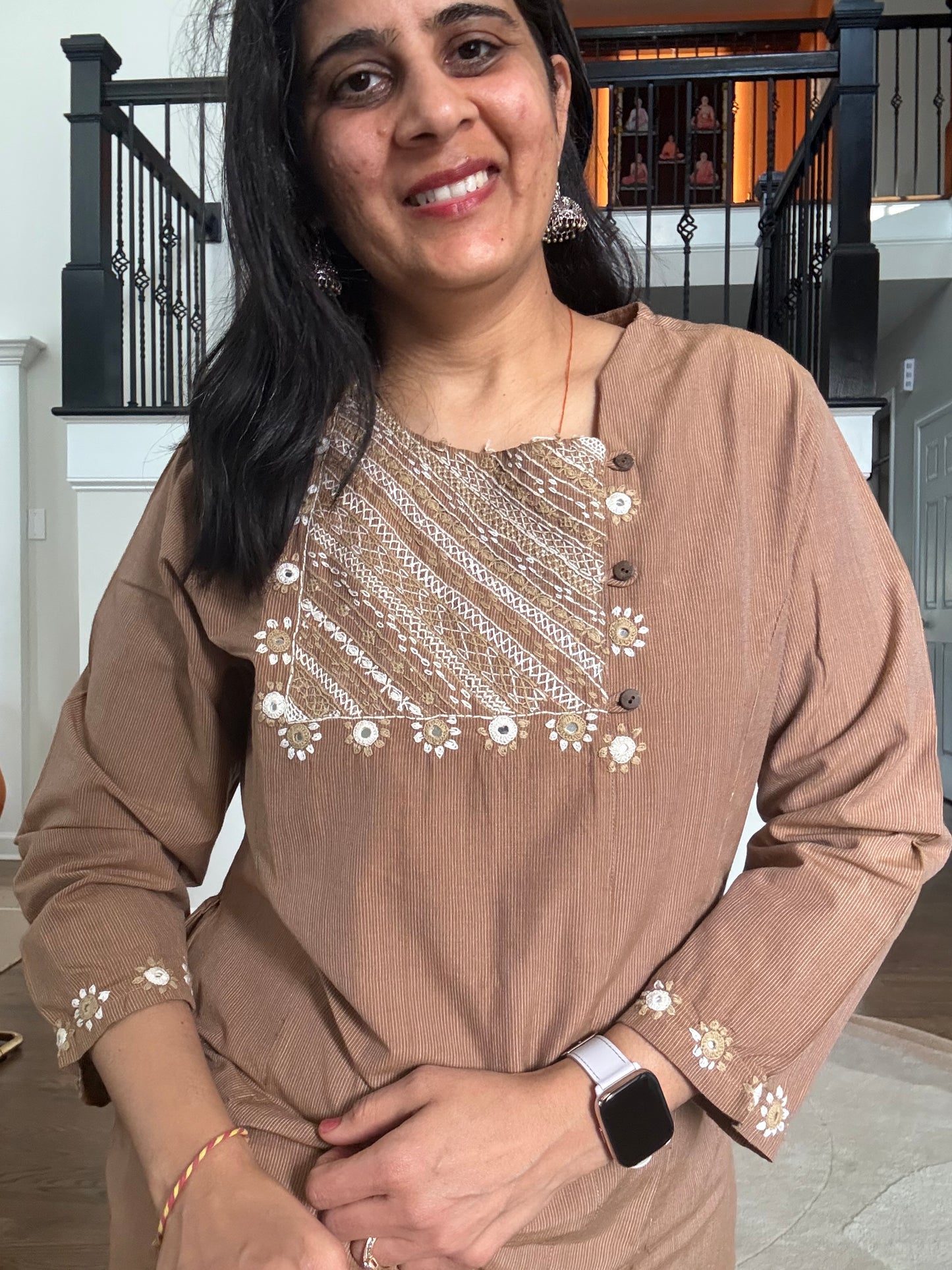 Size 38 - Lambani Hand Embroidered Kurta - Brown