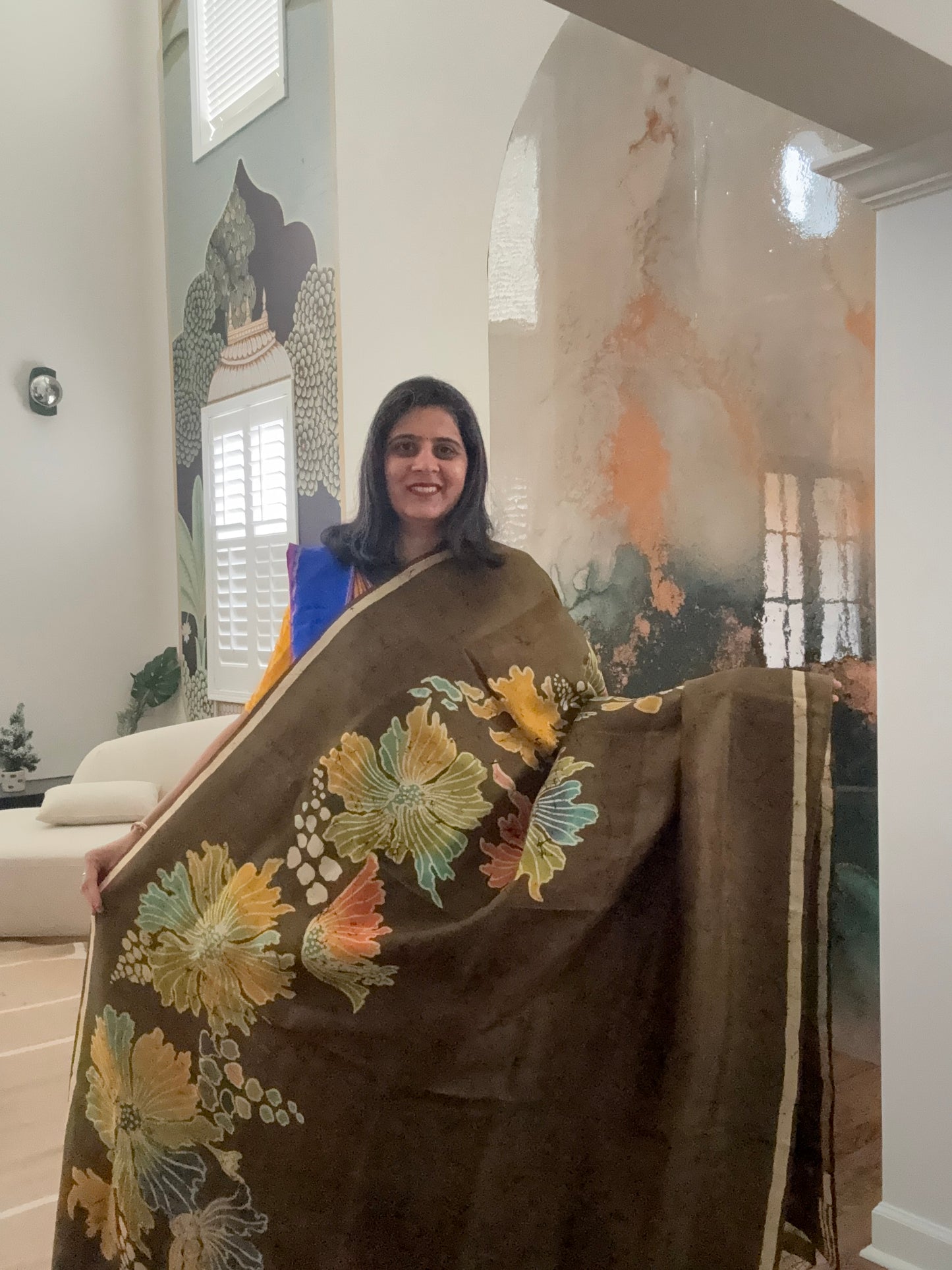 Hand Batik Saree on Katan Silk