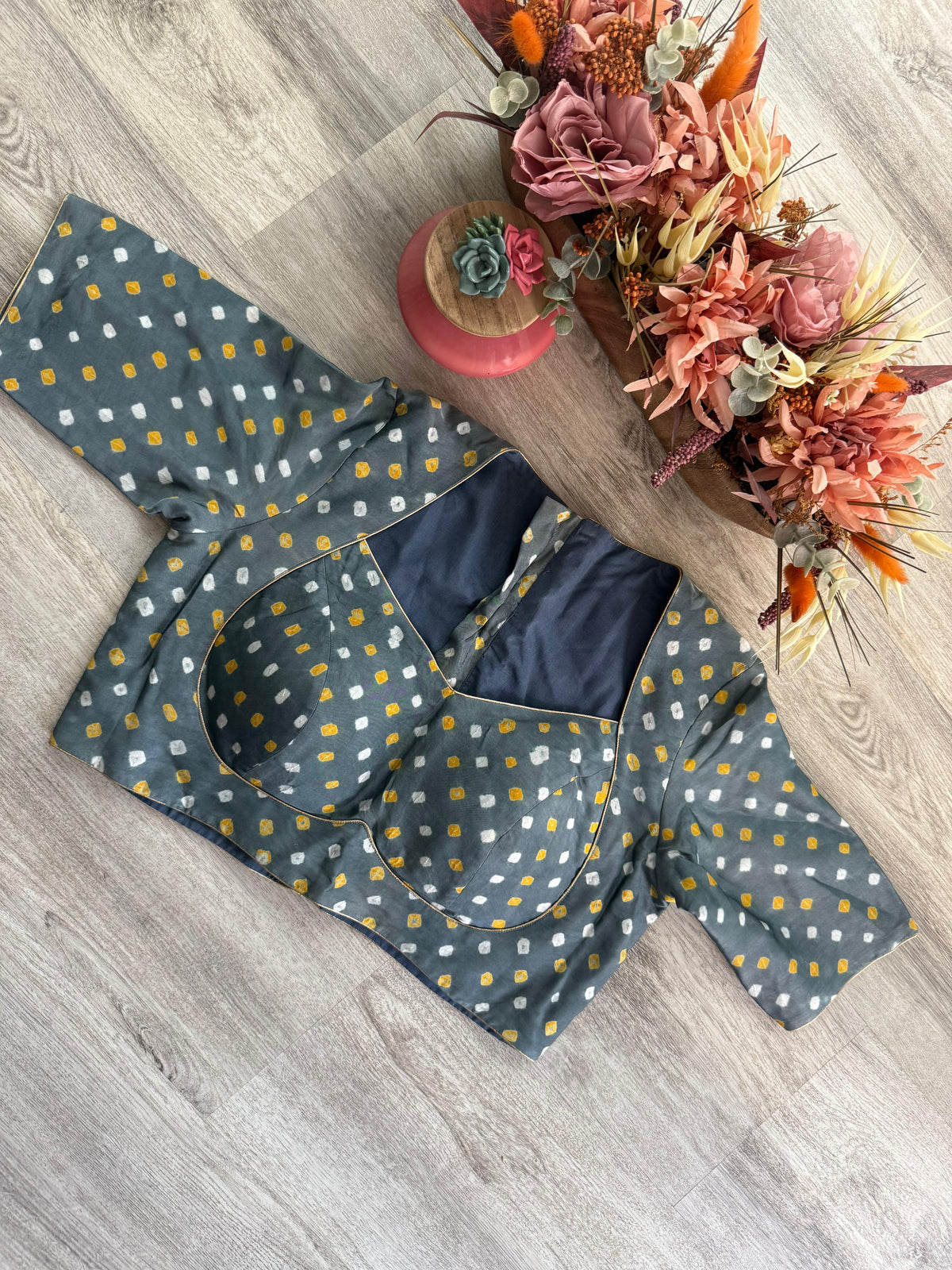 Bandhani Blouse  - Grey