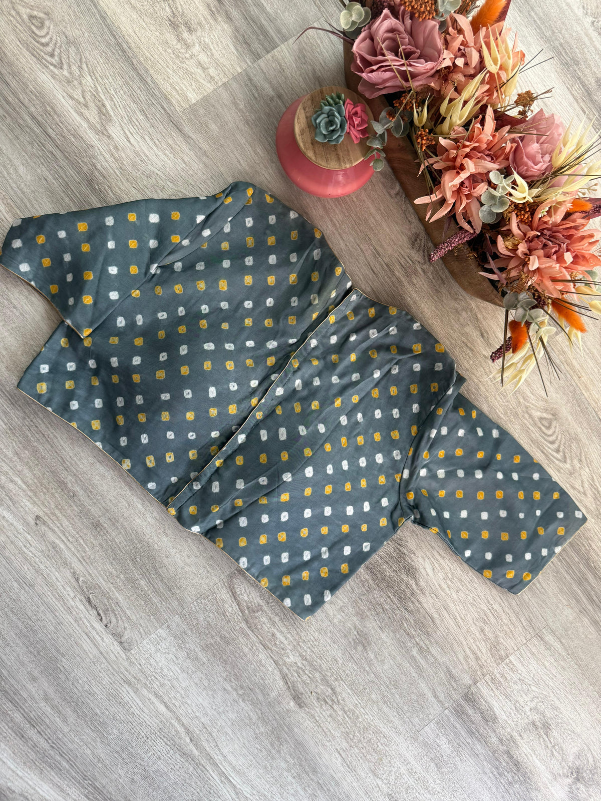 Bandhani Blouse  - Grey