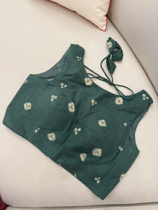 Basic Sleeveless Blouse - Forest Green Bandhani