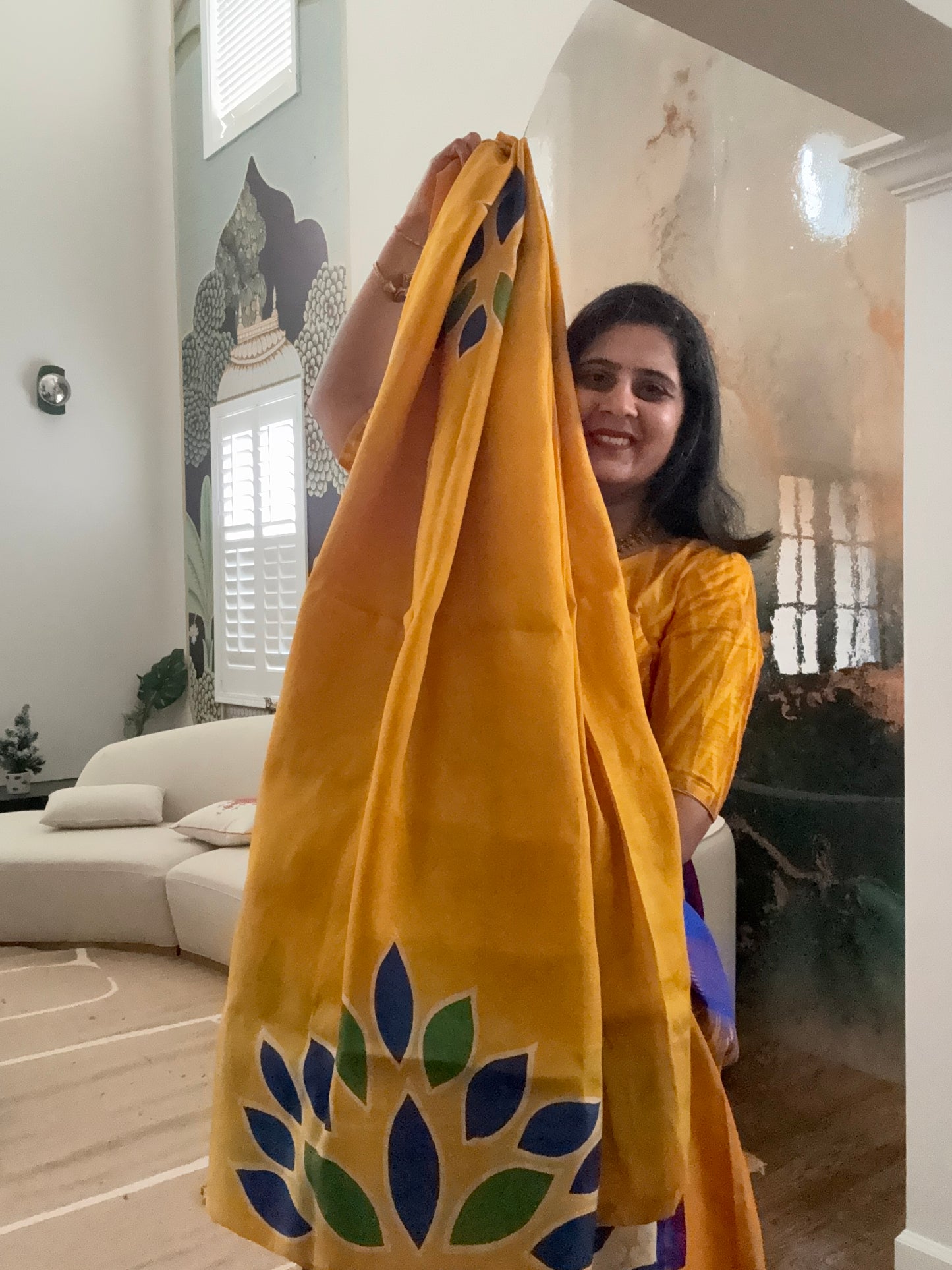 Hand Batik Saree on Katan Silk