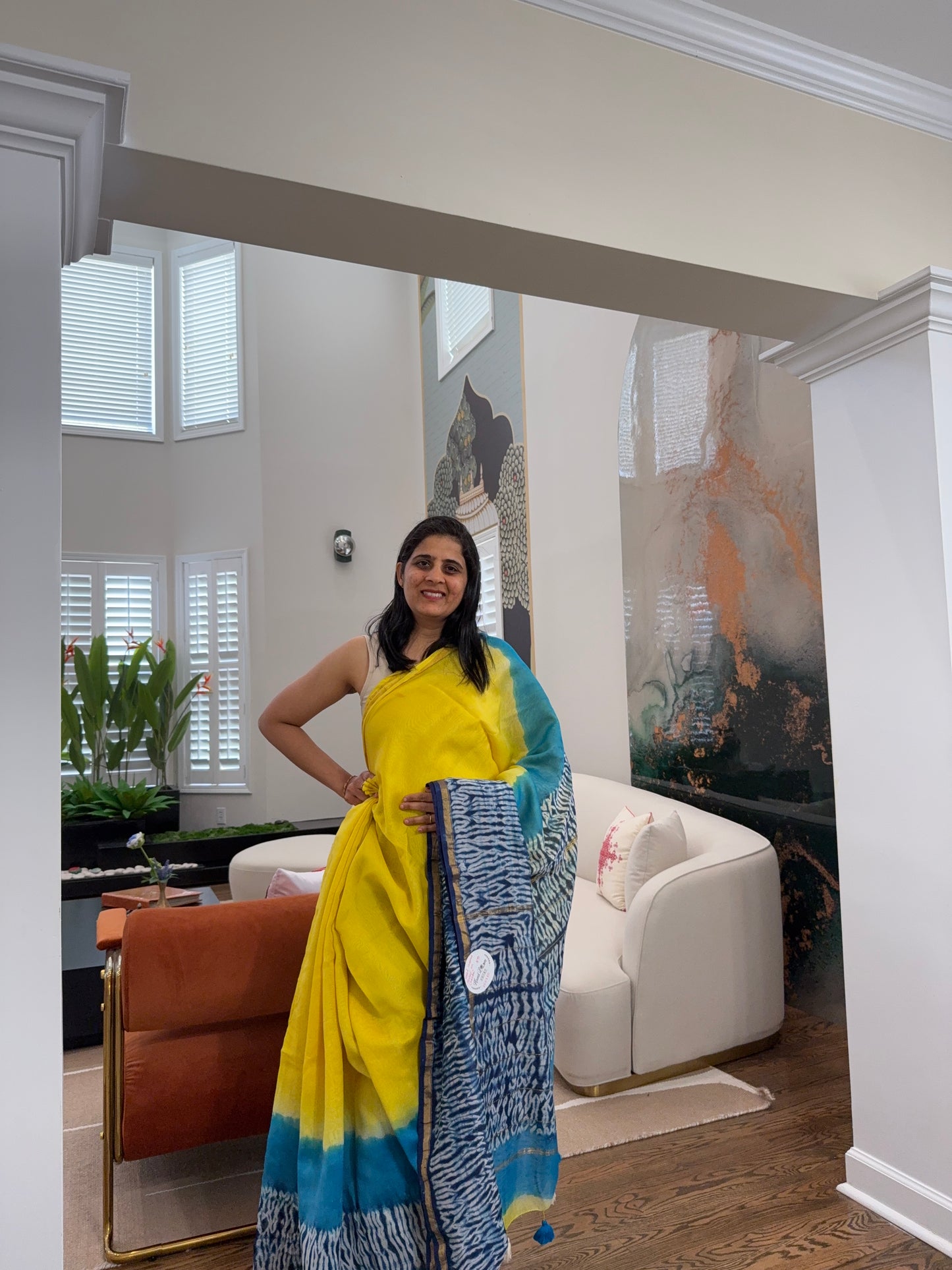 Hand tied shibori on Chanderi