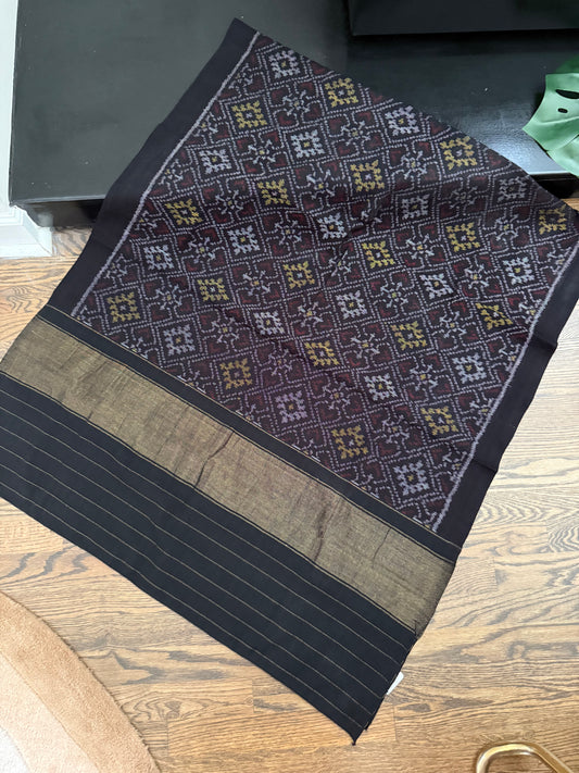 Hand Woven Patola Woolen Shawl - Black