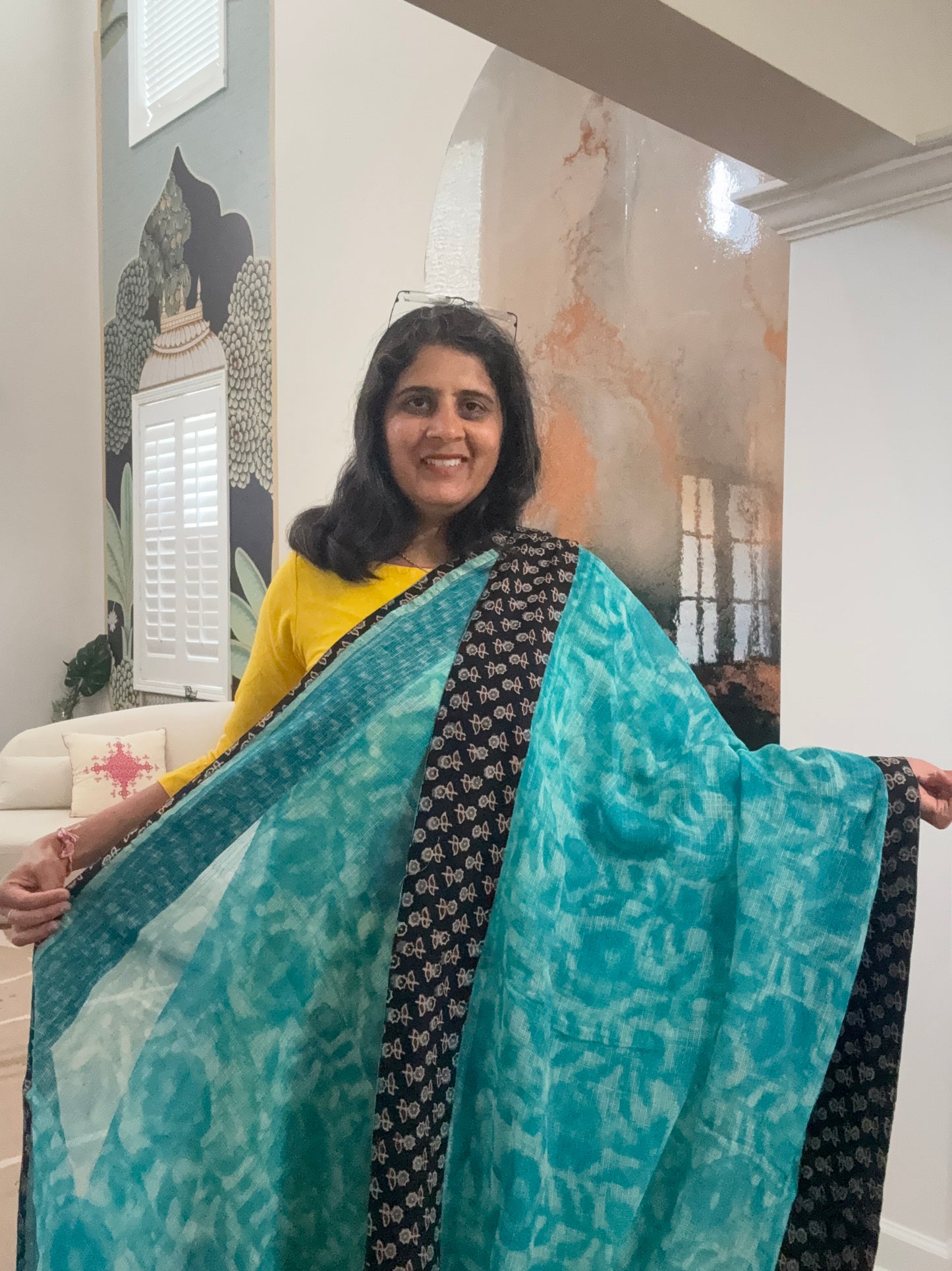 Hand Block Printed kota Saree with Ajarakh border