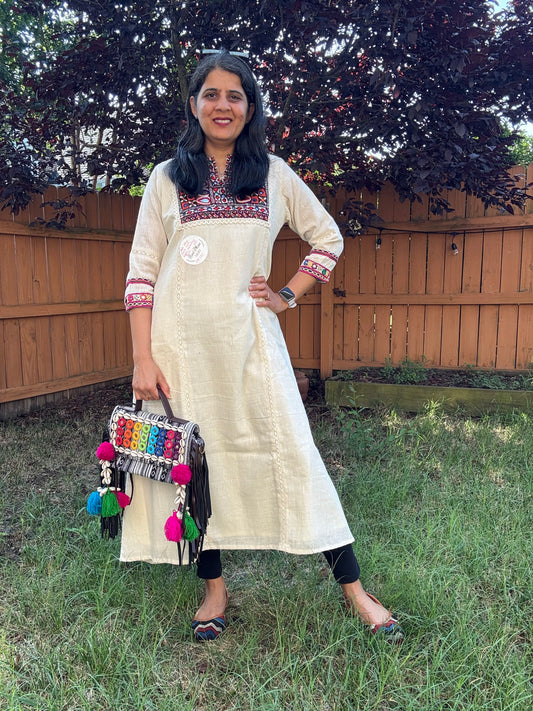 Kala Cotton Kutchhi hand embroidery Kurta