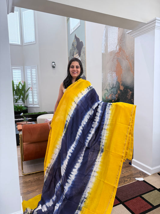 Hand tied shibori on Chanderi