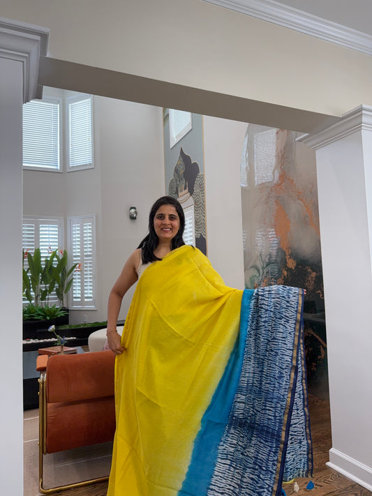 Hand tied shibori on Chanderi