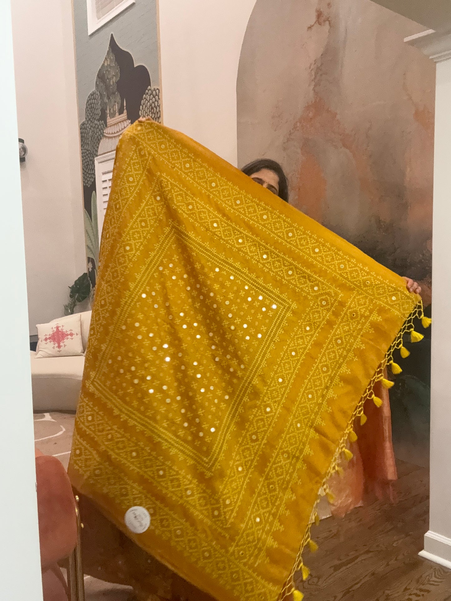 Kutchhi Hand Embroidery Saree on katan Silk