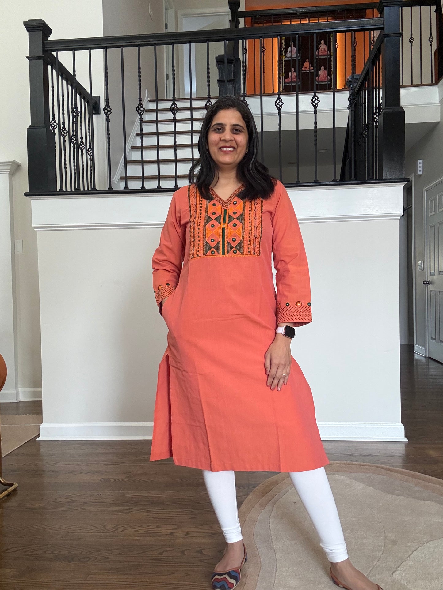 Size 36 - Lambani Hand Embroidered Kurta - Peach
