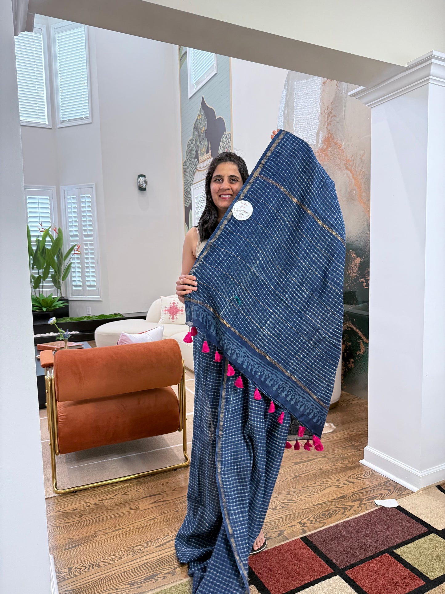 Hand block printed Saree - Indigo