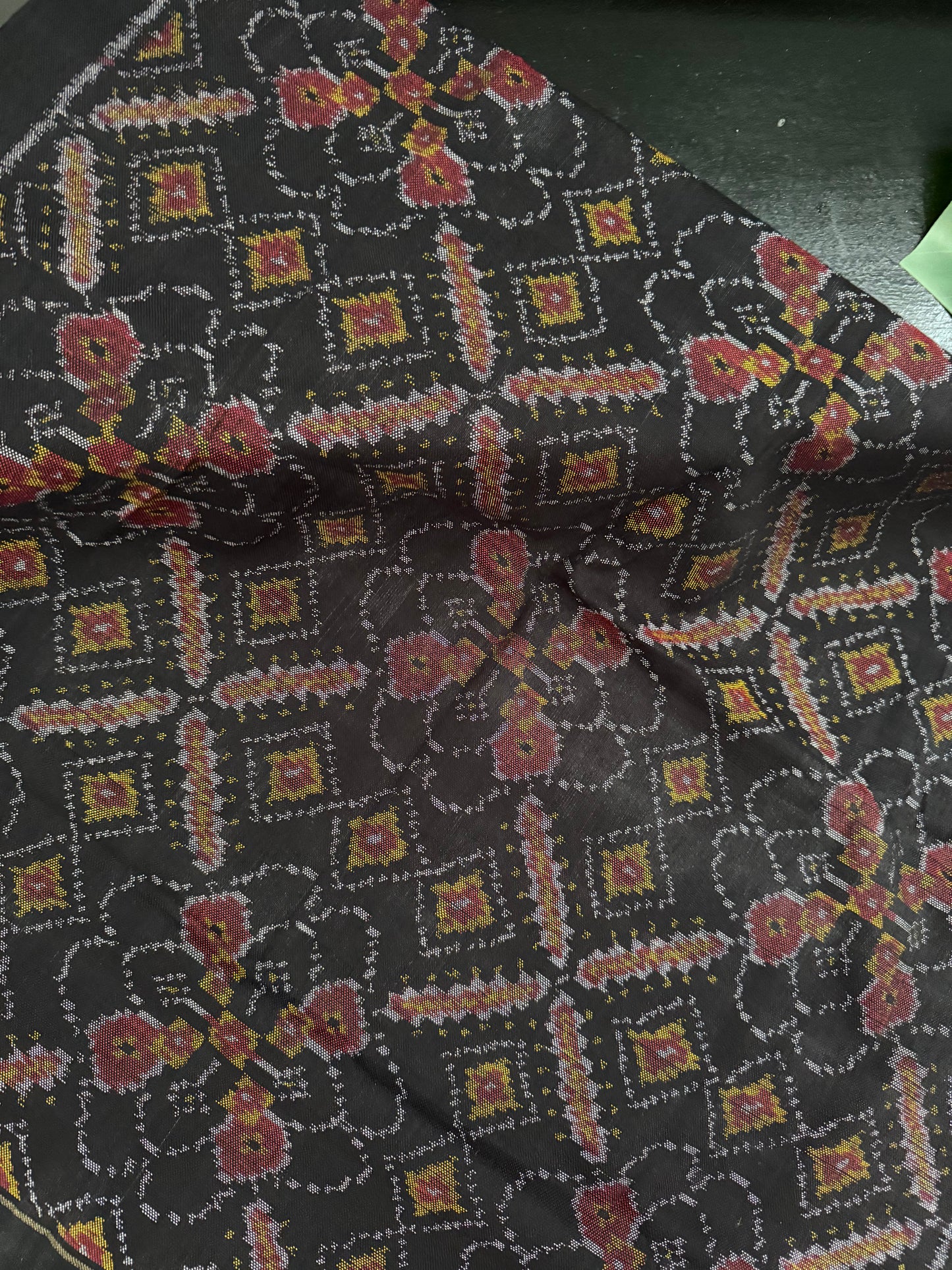 Hand Woven Patola Woolen Shawl - Black