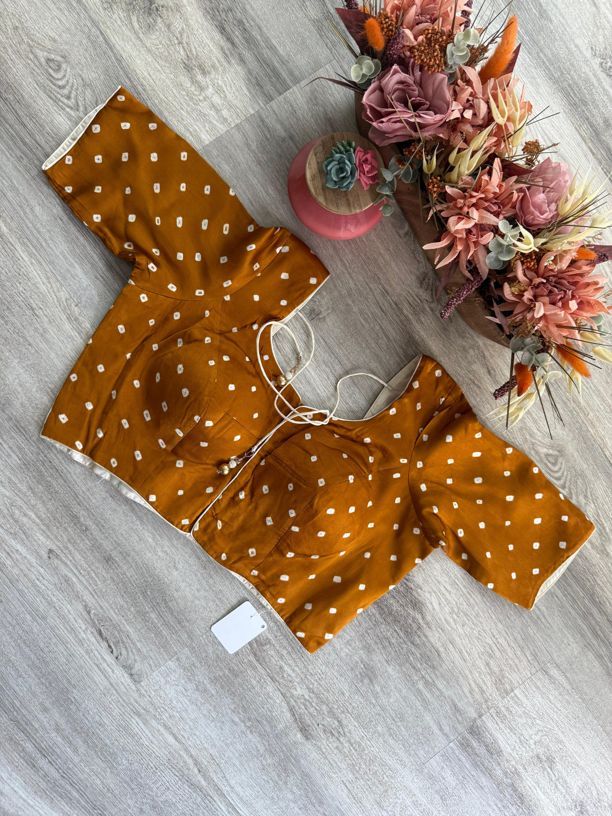 Bandhani Blouse  - Mustard Yellow and Beige