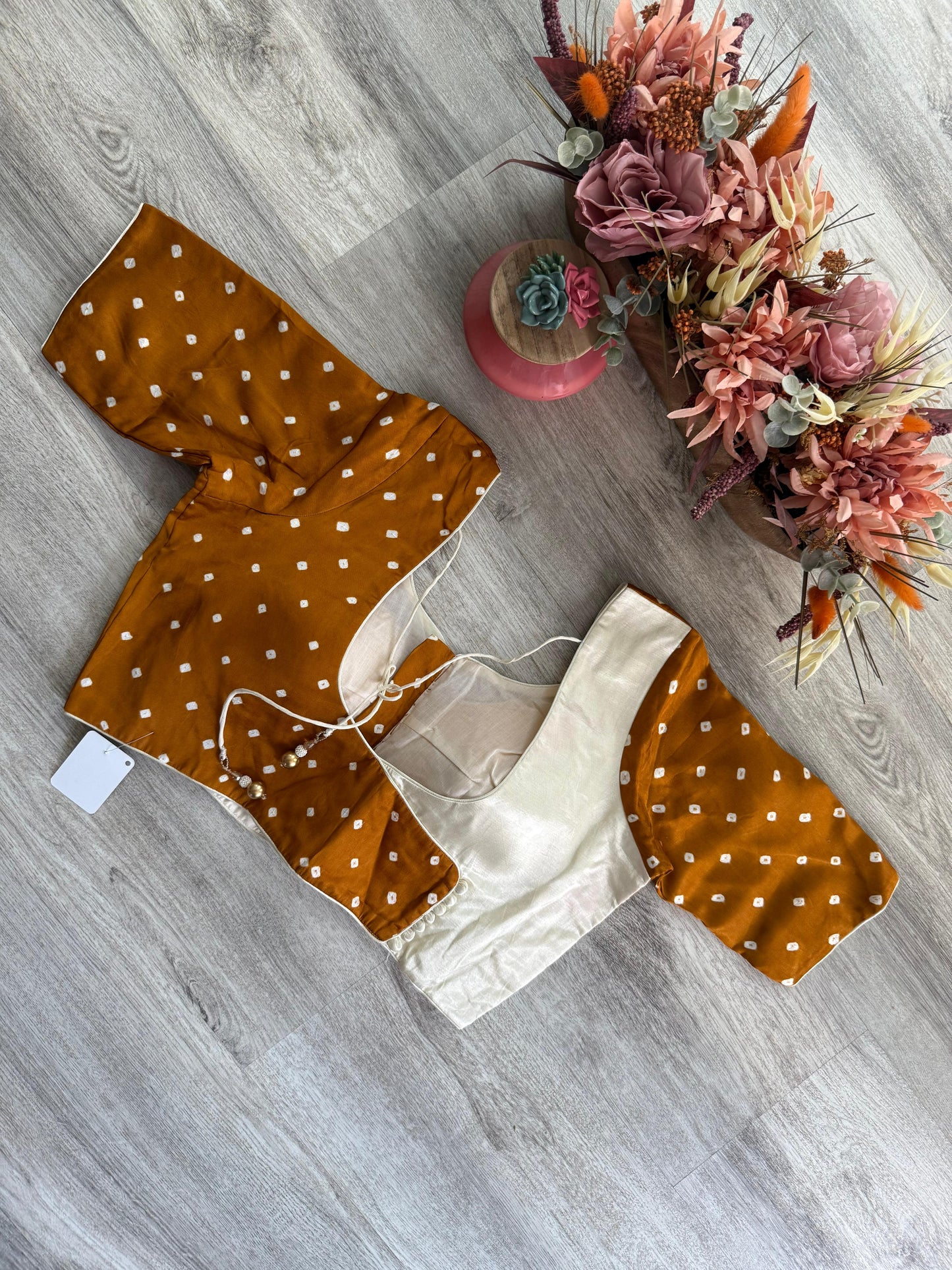 Bandhani Blouse  - Mustard Yellow and Beige
