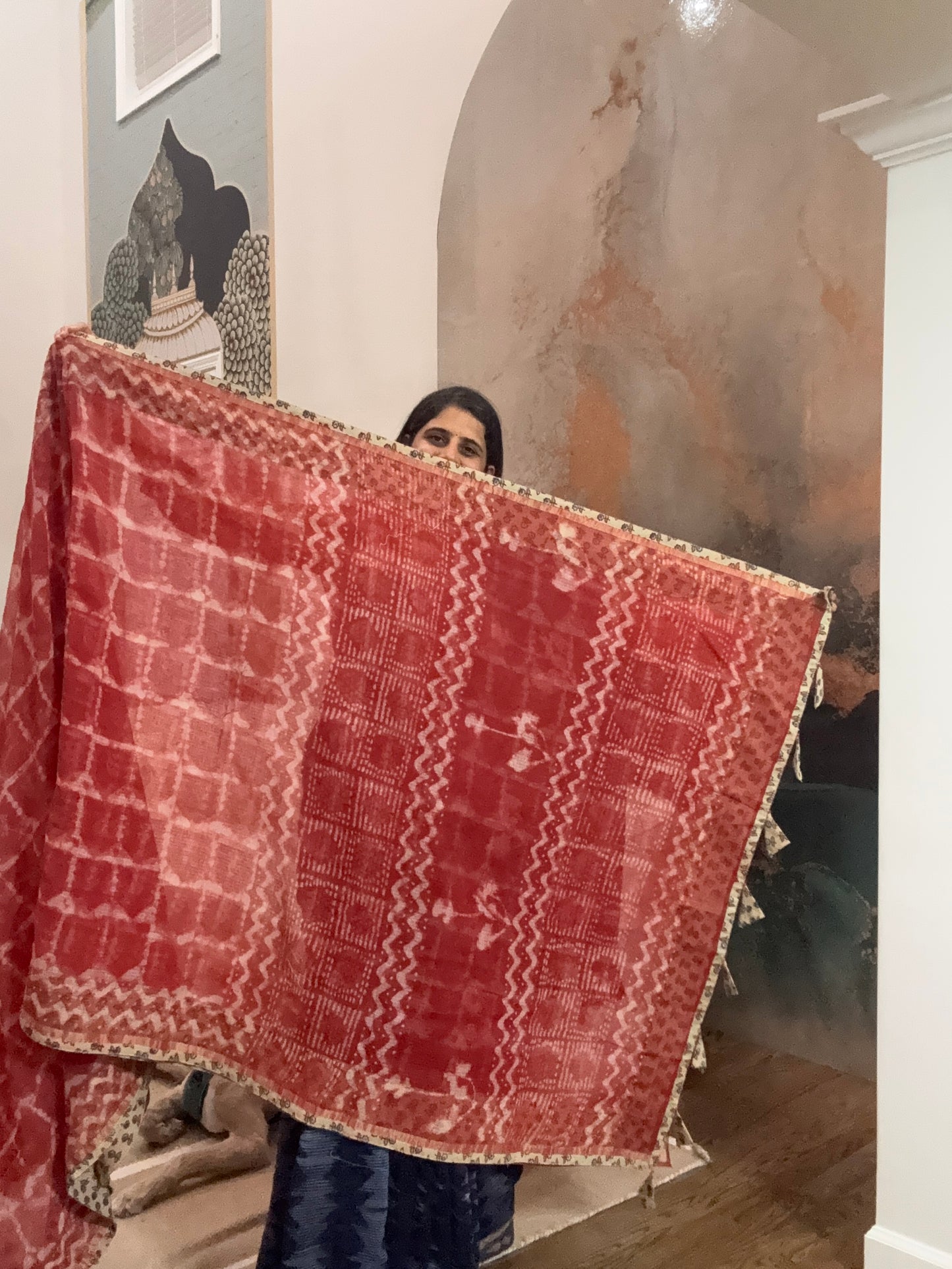 Hand Block Printed kota Saree with Ajarakh border