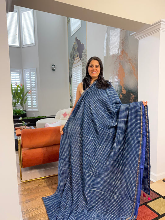 Hand block printed Saree - Indigo