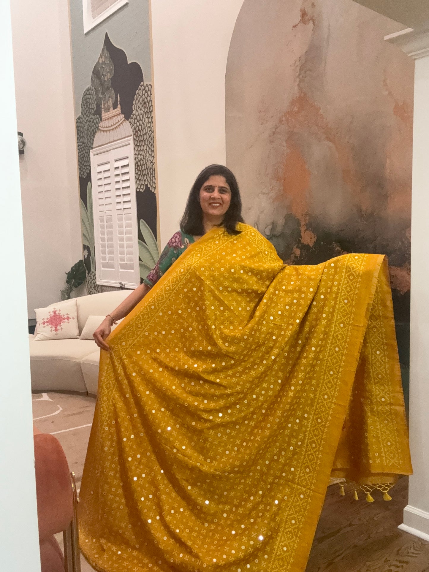 Kutchhi Hand Embroidery Saree on katan Silk