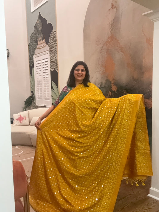 Kutchhi Hand Embroidery Saree on Tusser Silk