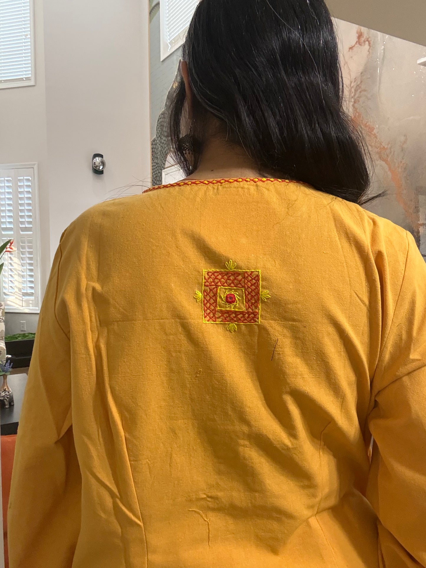 Size 40 - Lambani Hand Embroidered Kurta - Mustard Yellow