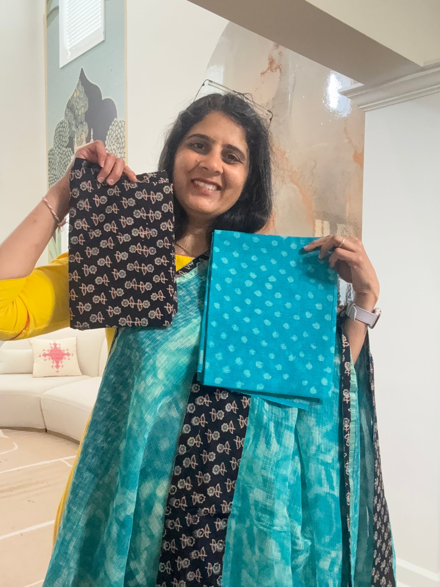 Hand Block Printed kota Saree with Ajarakh border