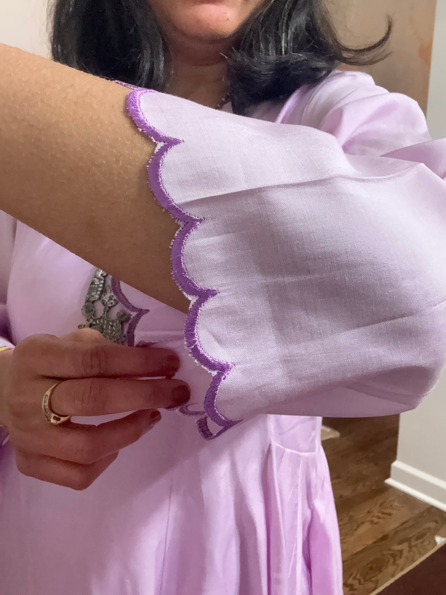 Size L - 40 - Plain Anarkali Kurta and Pant Set - Pastel Mouve