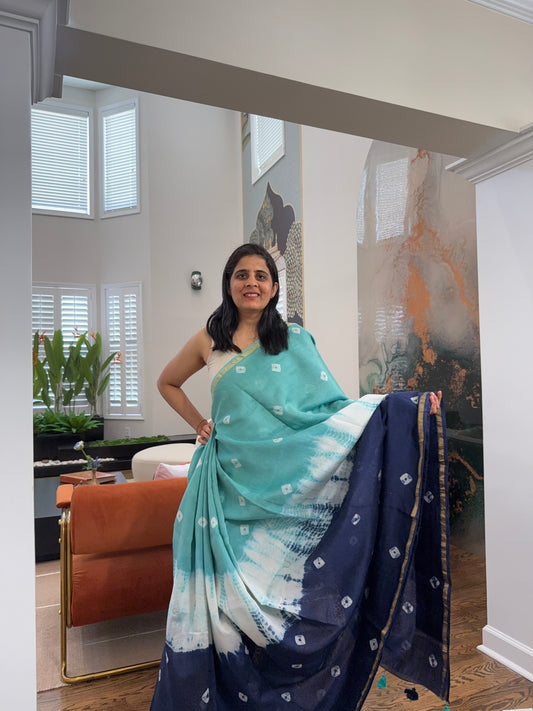 Hand tied shibori on Chanderi