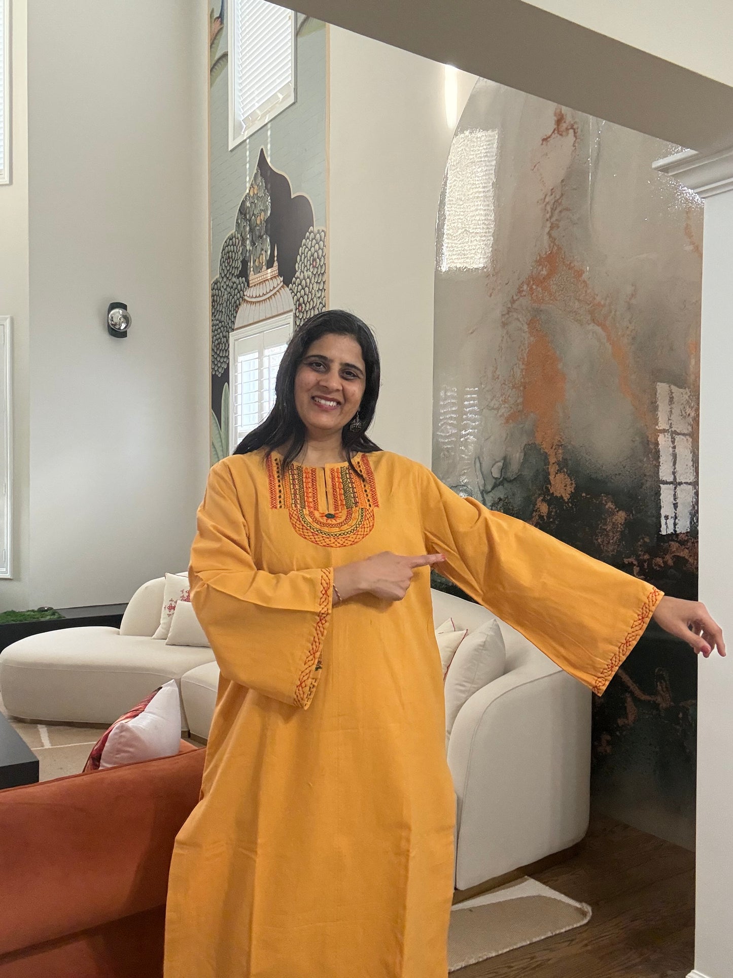 Size 42 - Lambani Hand Embroidered Kurta - Mustard Yellow