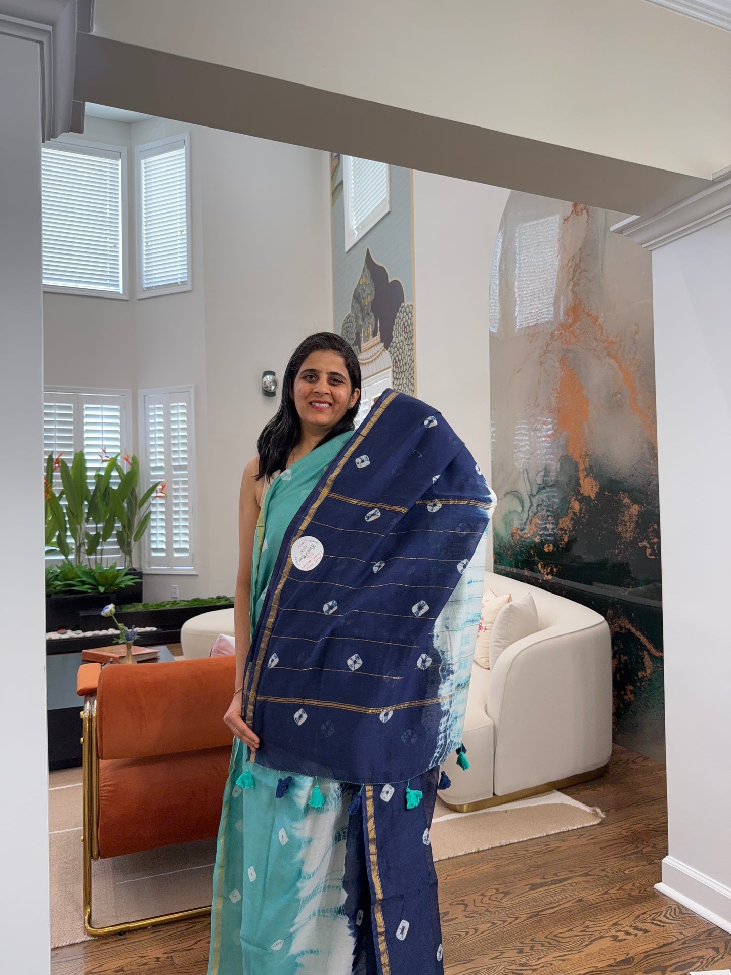 Hand tied shibori on Chanderi