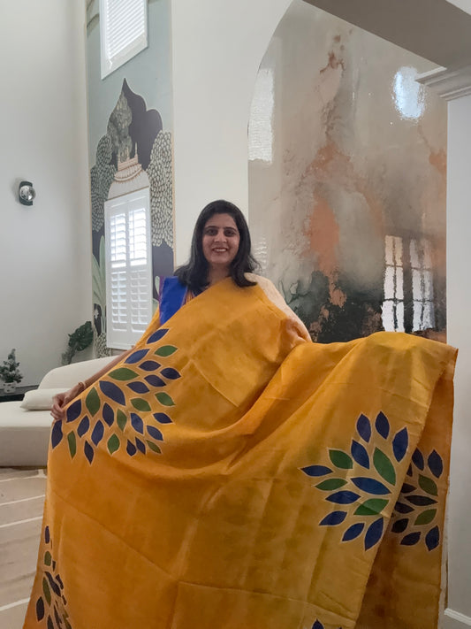 Hand Batik Saree on Katan Silk