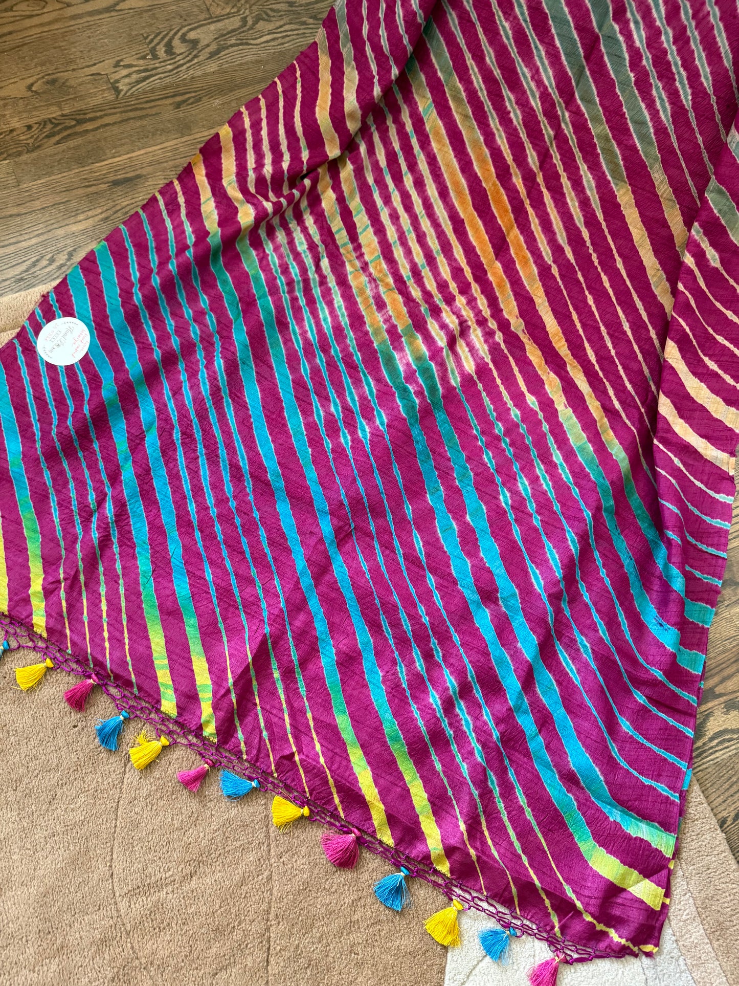 Handcrafted Leheriya on Handwoven Tussar - Purple