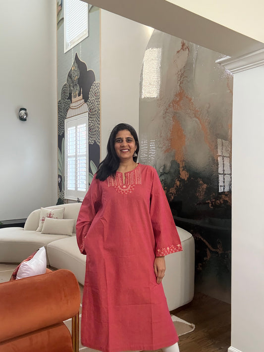 Size 40 - Lambani Hand Embroidered Kurta - Peach