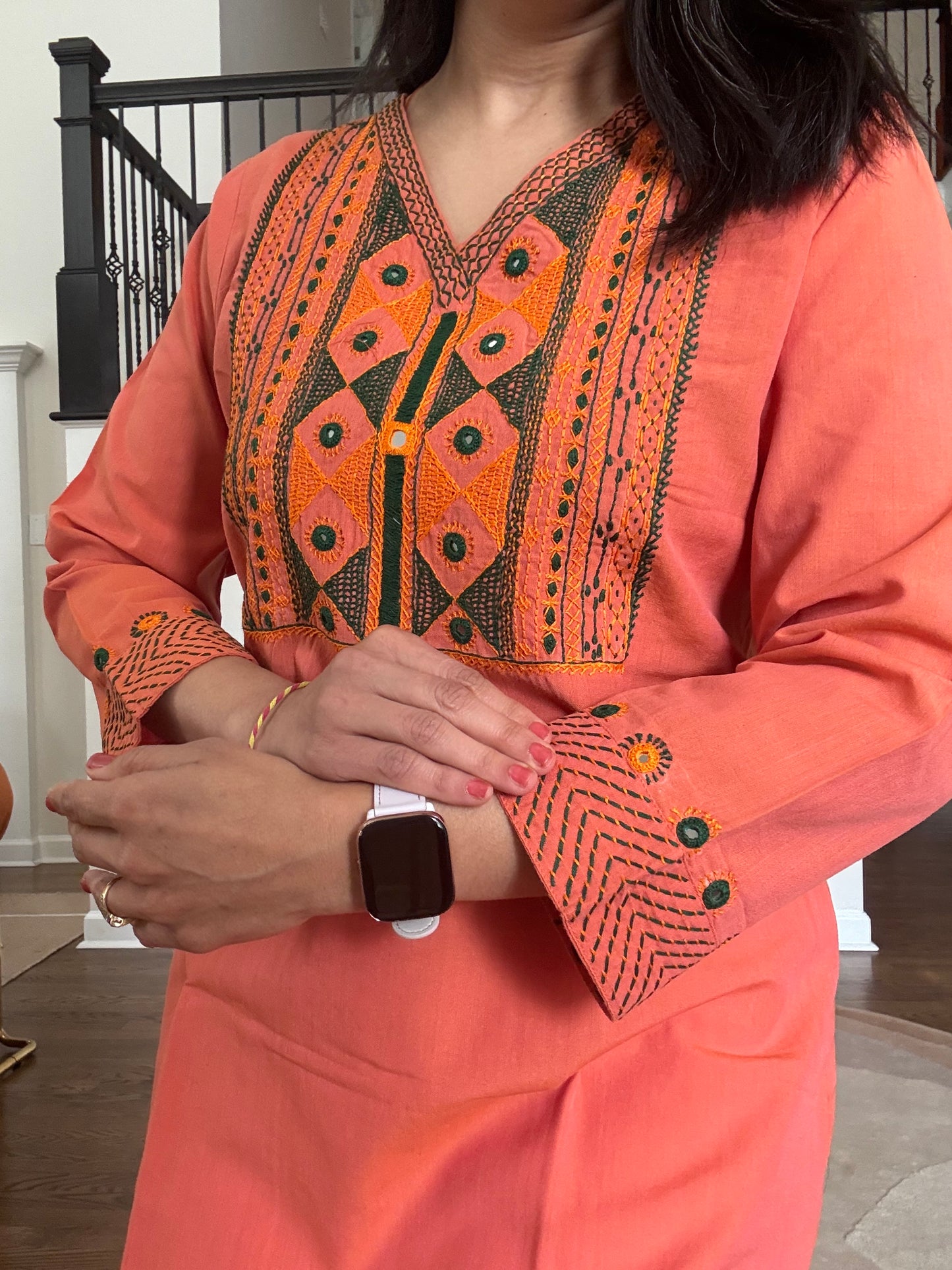 Size 36 - Lambani Hand Embroidered Kurta - Peach