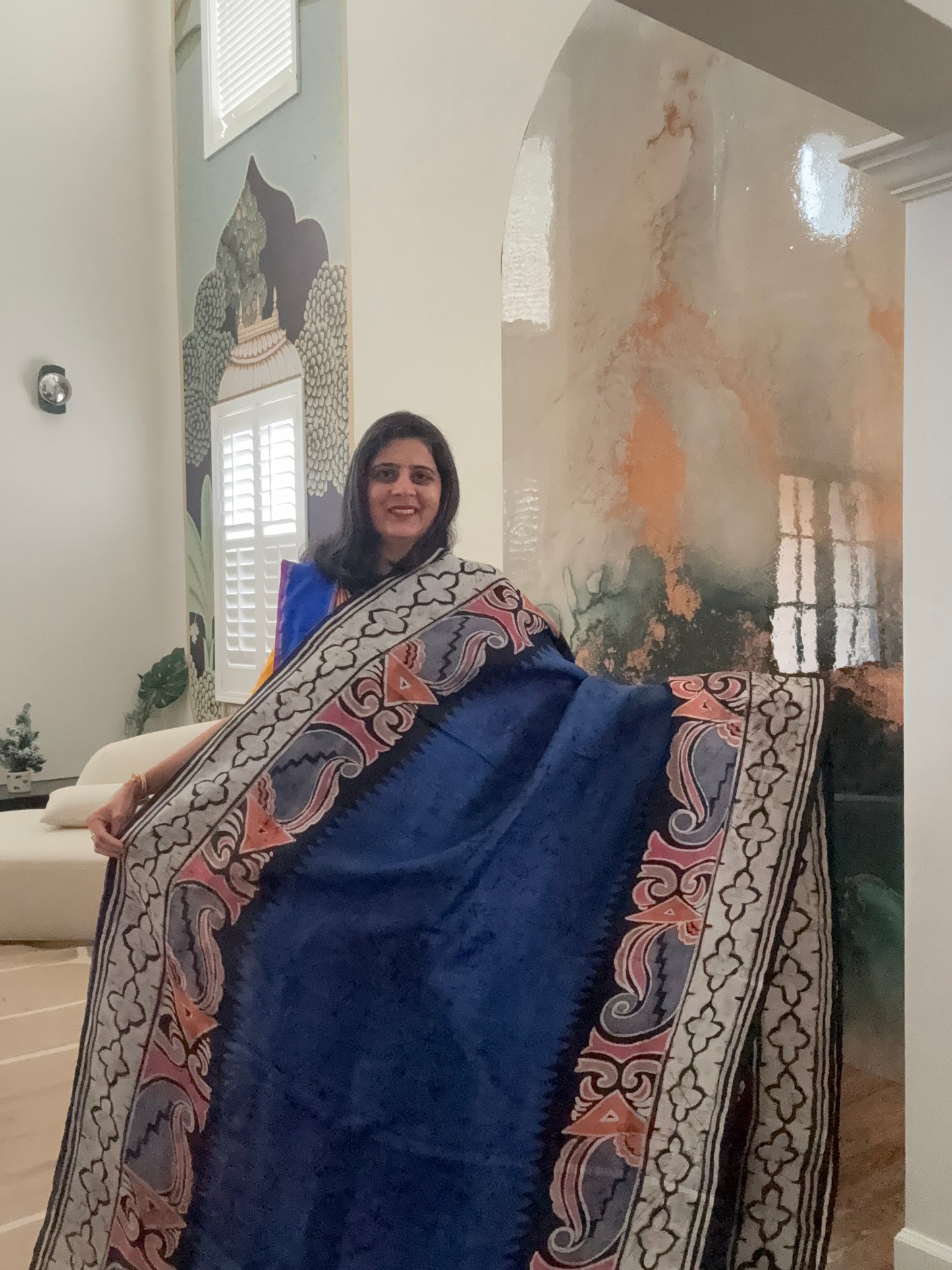 Hand Batik Saree on Katan Silk