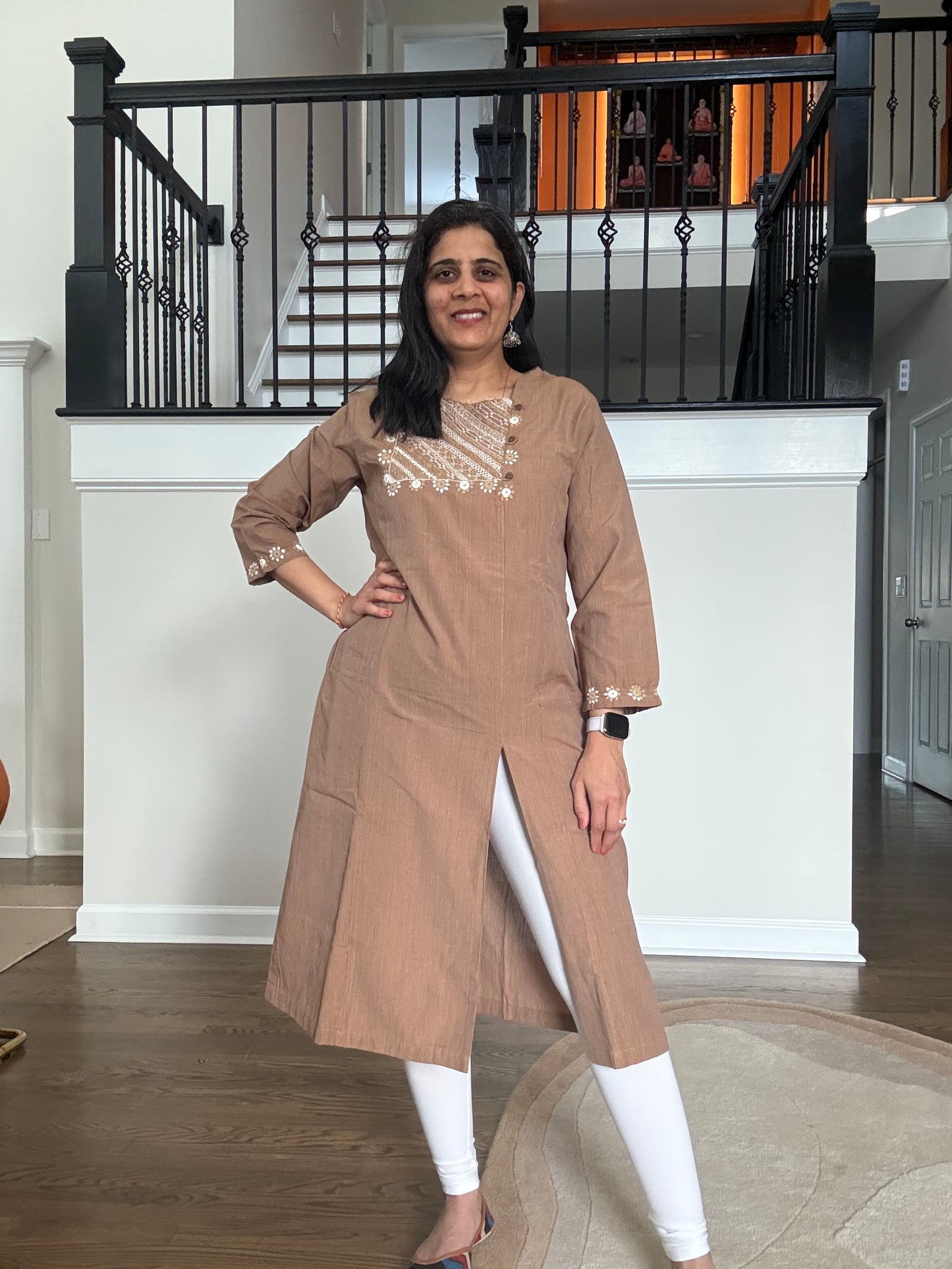 Size 38 - Lambani Hand Embroidered Kurta - Brown
