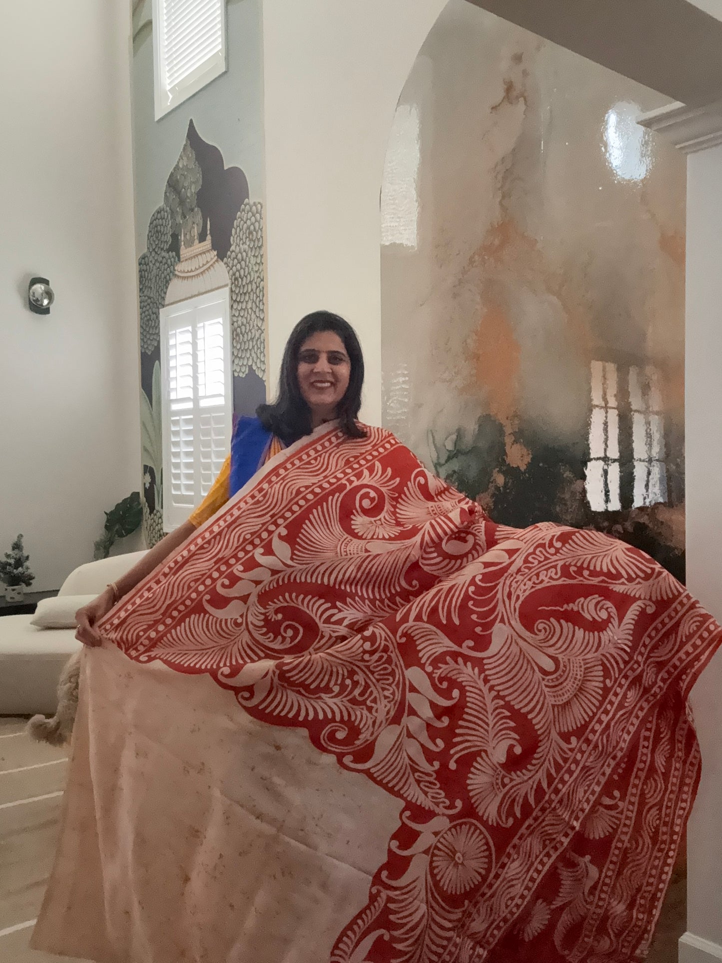 Hand Batik Saree on Katan Silk
