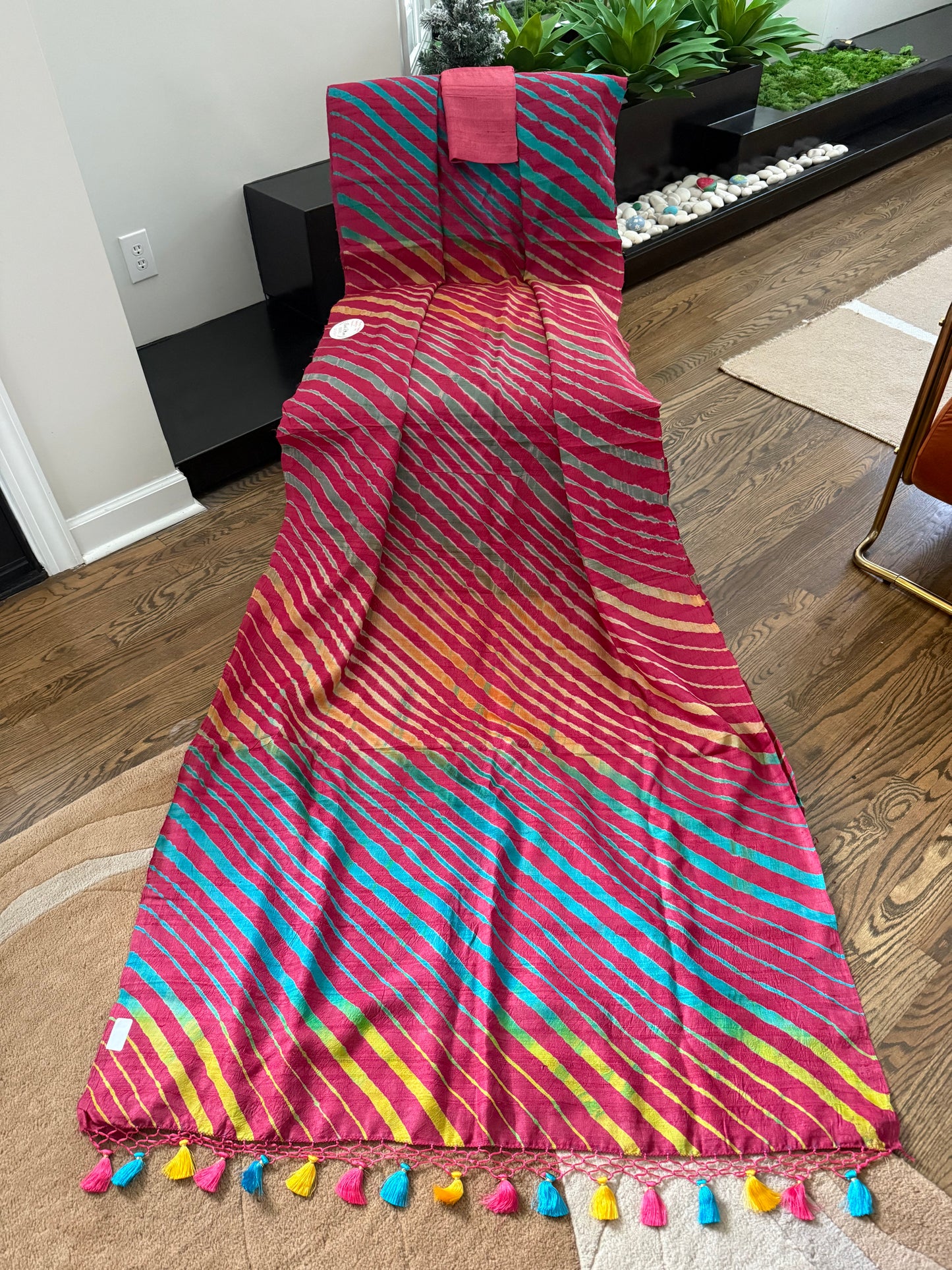 Handcrafted Leheriya on Handwoven Tussar - Magenta