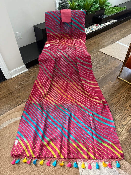 Handcrafted Leheriya on Handwoven Tussar - Magenta
