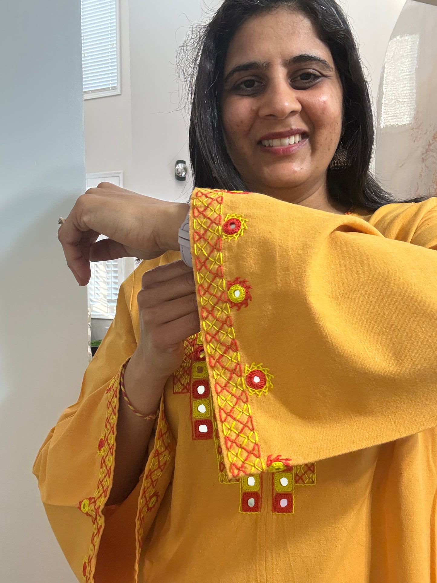 Size 40 - Lambani Hand Embroidered Kurta - Mustard Yellow