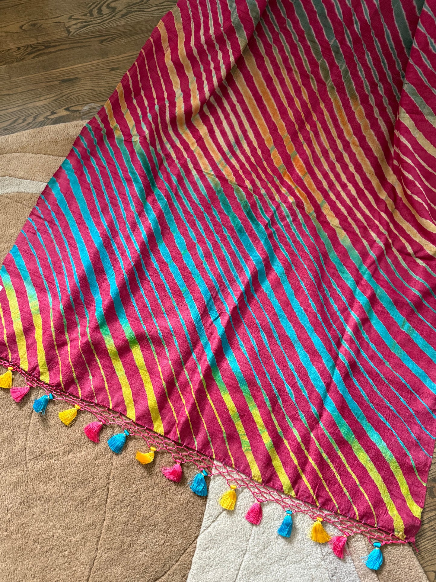 Handcrafted Leheriya on Handwoven Tussar - Magenta