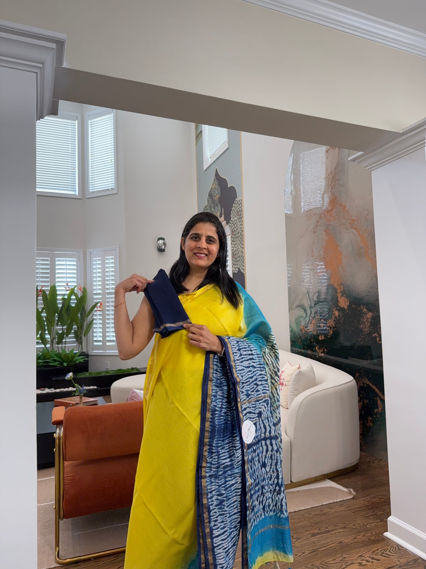 Hand tied shibori on Chanderi