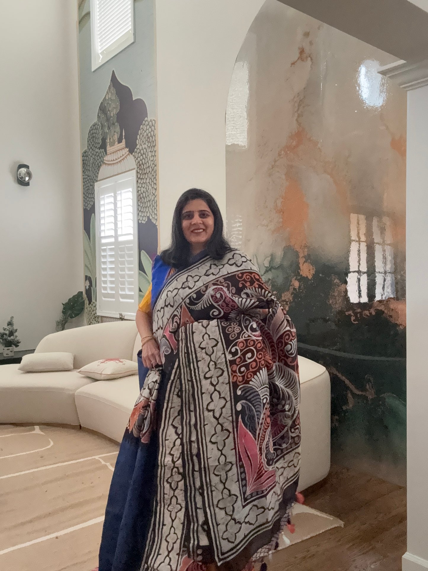 Hand Batik Saree on Katan Silk
