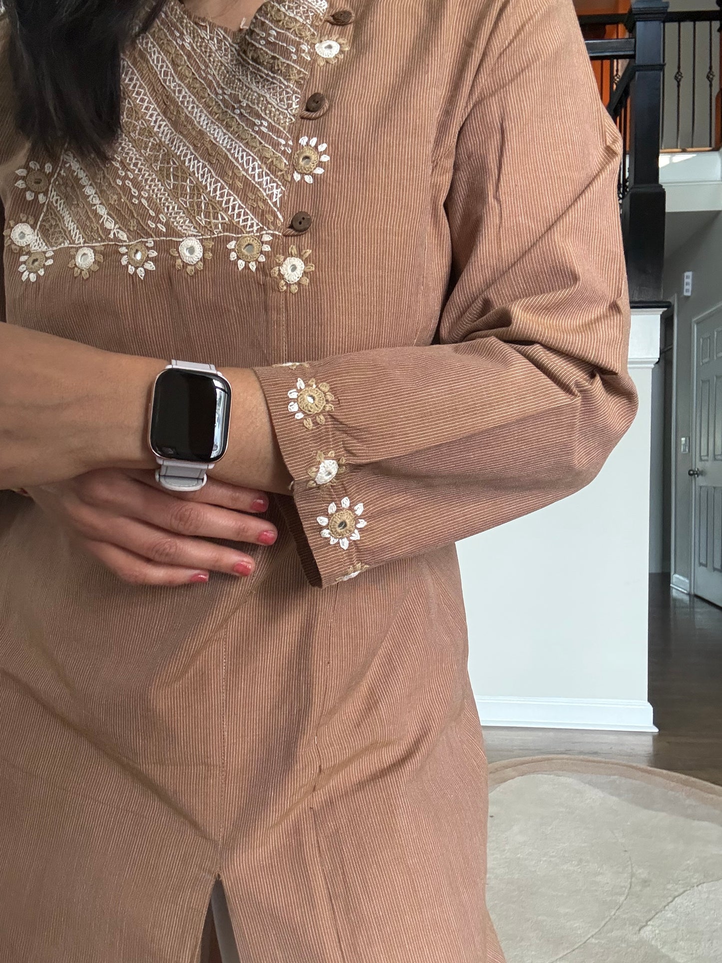Size 38 - Lambani Hand Embroidered Kurta - Brown