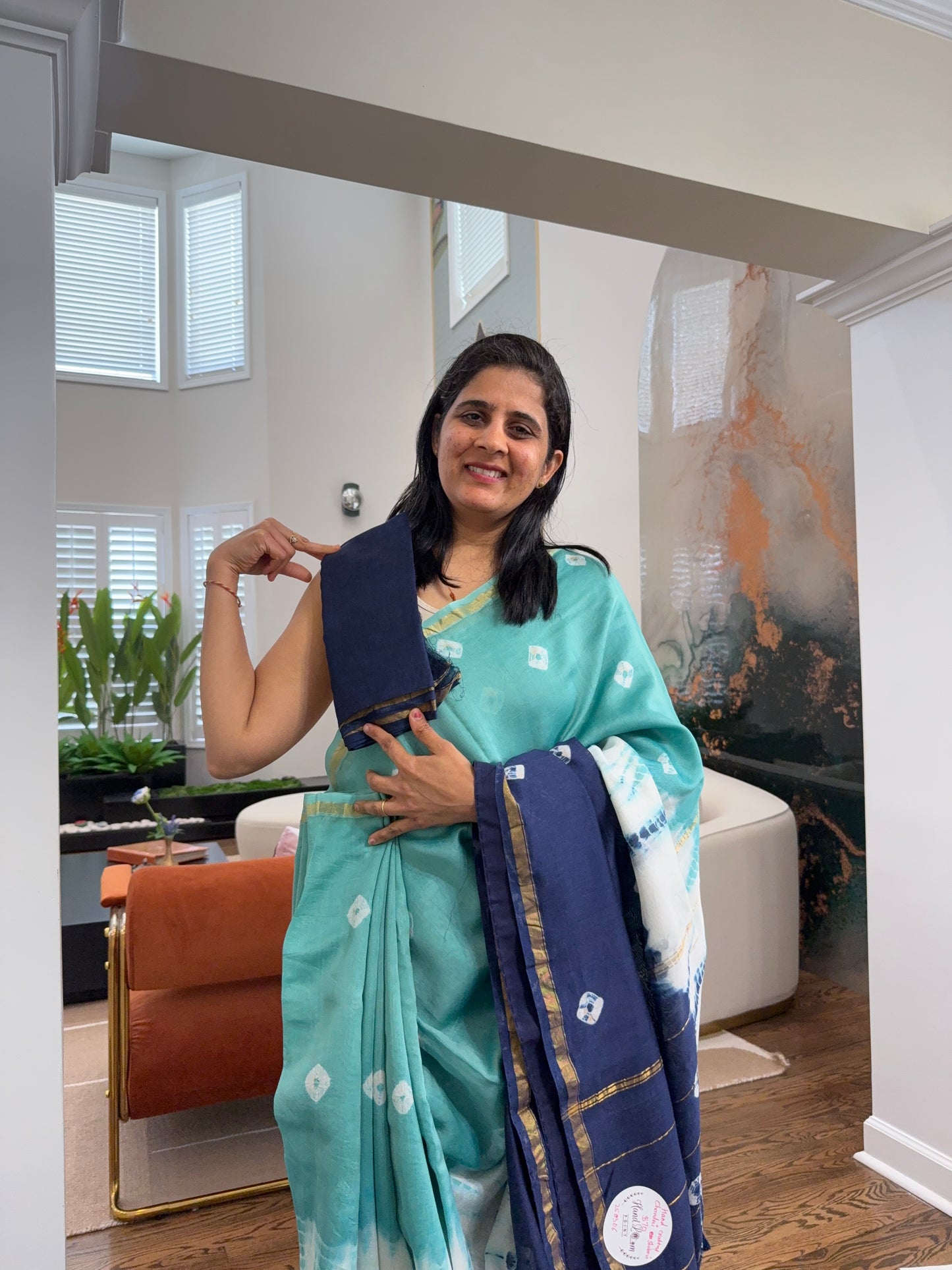 Hand tied shibori on Chanderi