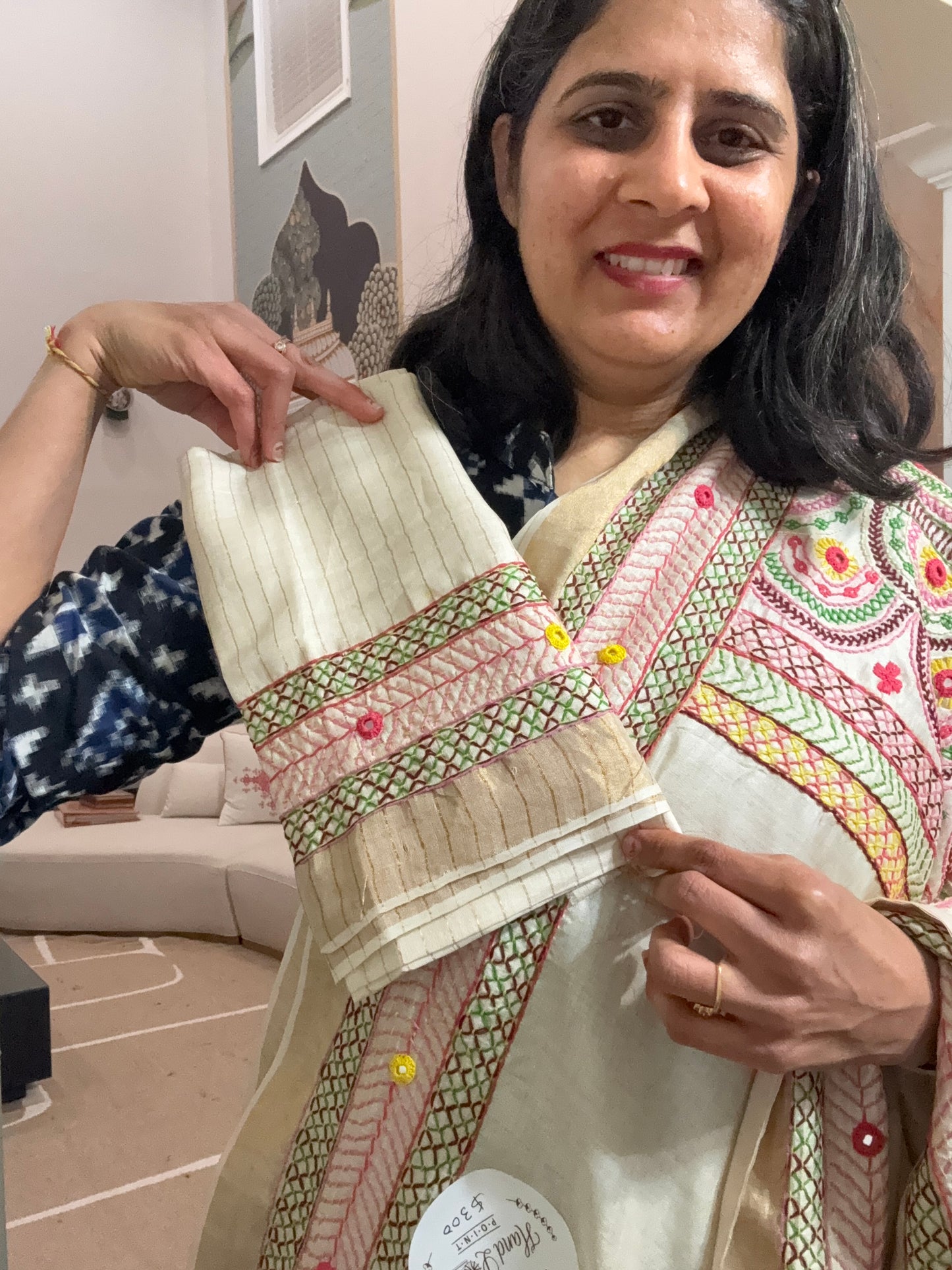 Hand embroidered Lambaani saree on Tusser