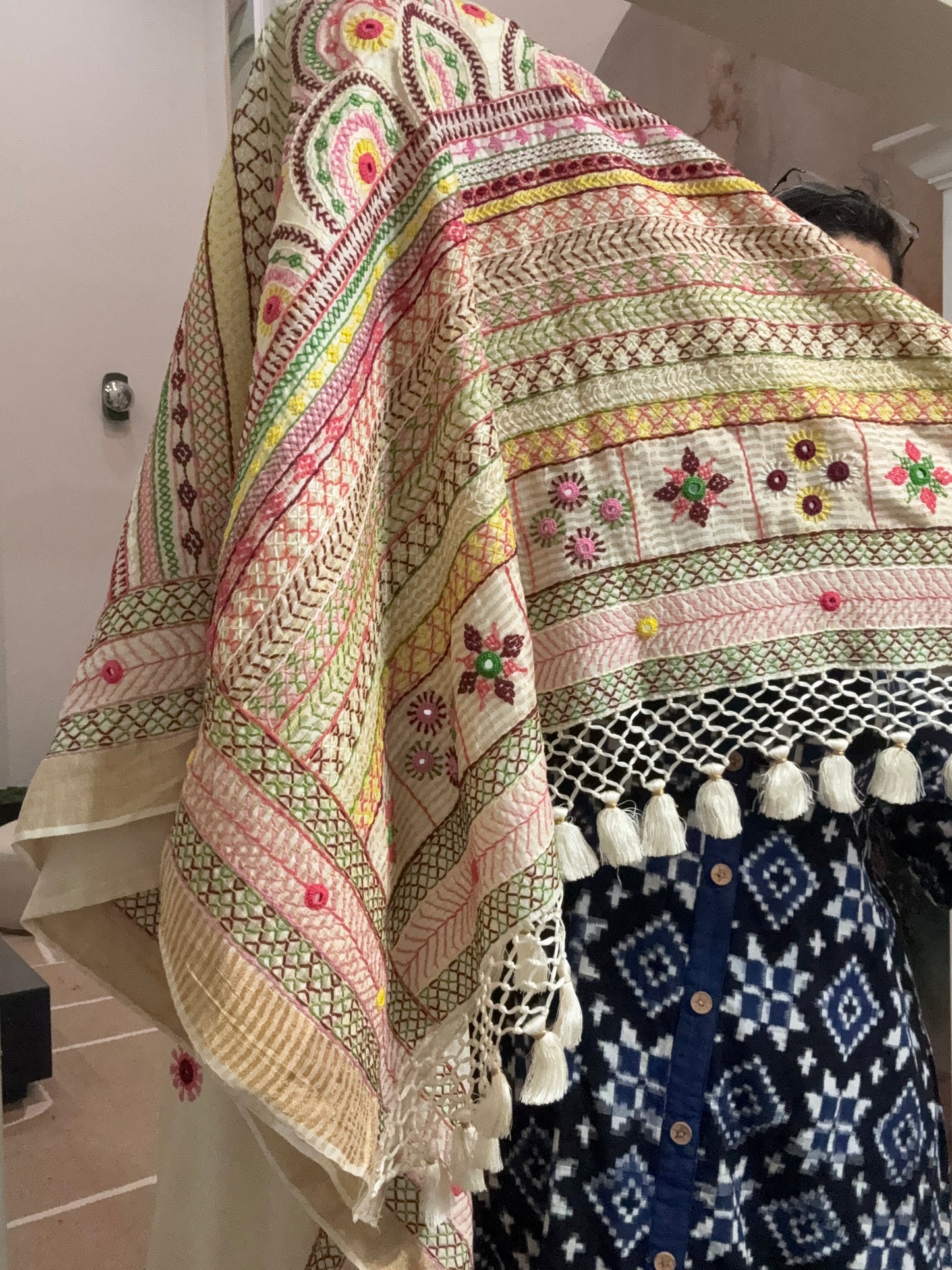 Hand embroidered Lambaani saree on Tusser