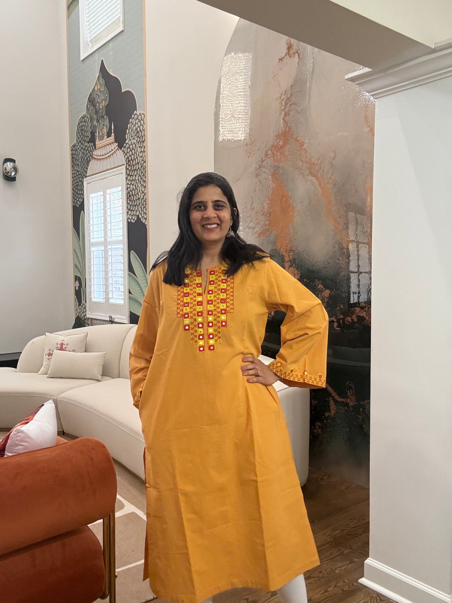 Size 40 - Lambani Hand Embroidered Kurta - Mustard Yellow