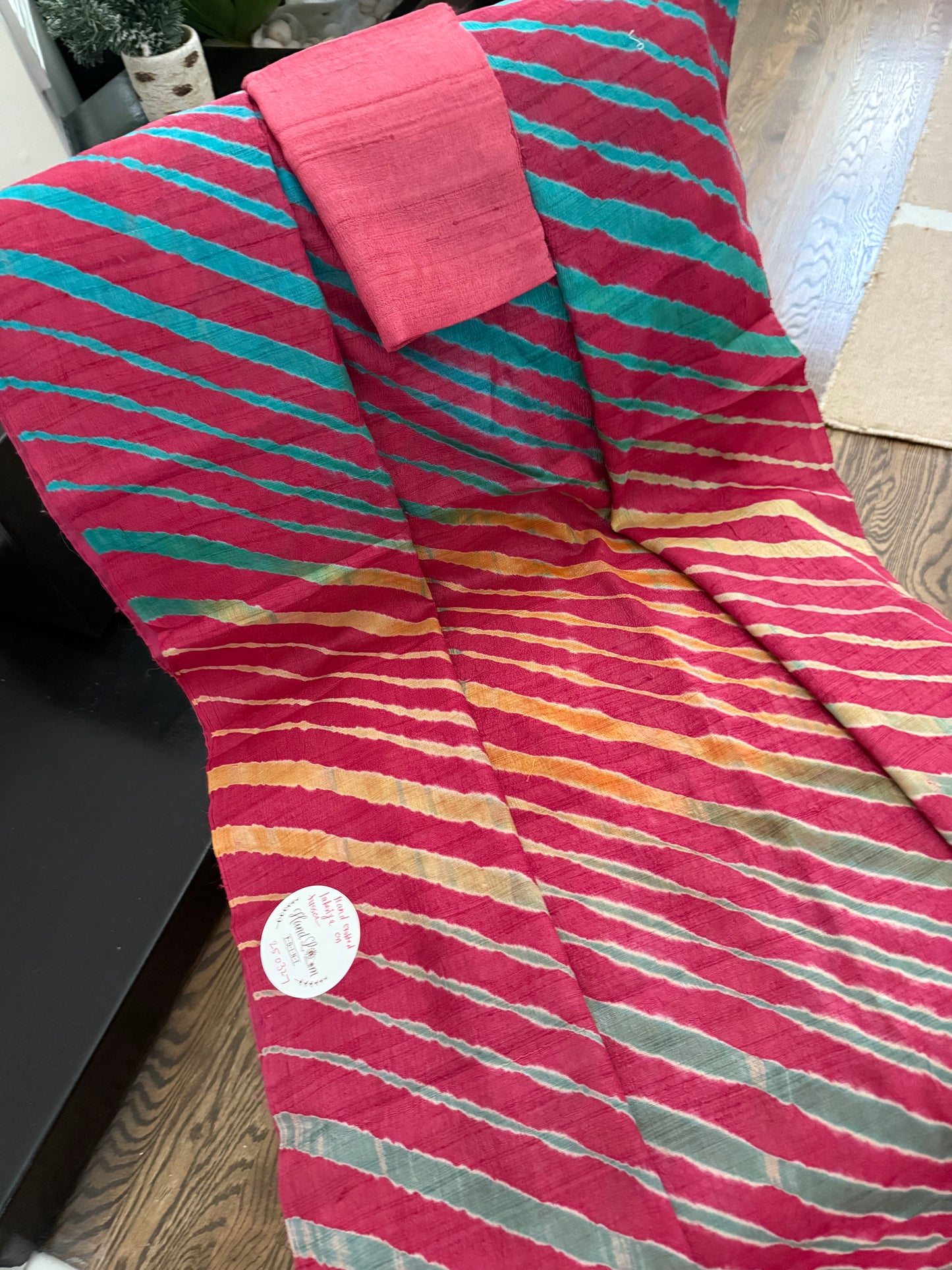 Handcrafted Leheriya on Handwoven Tussar - Magenta