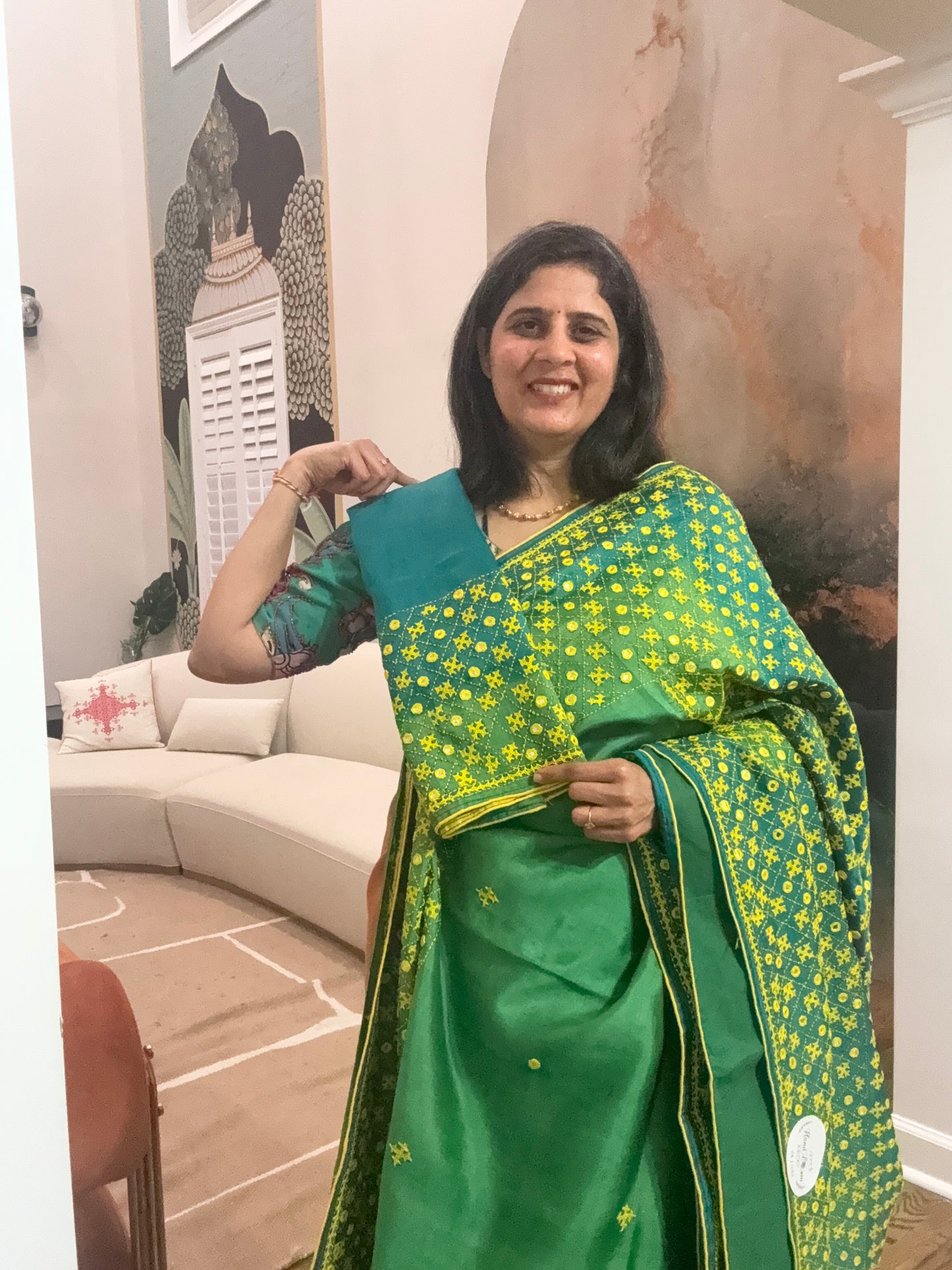 Kutchhi Hand Embroidery Saree on tusser silk