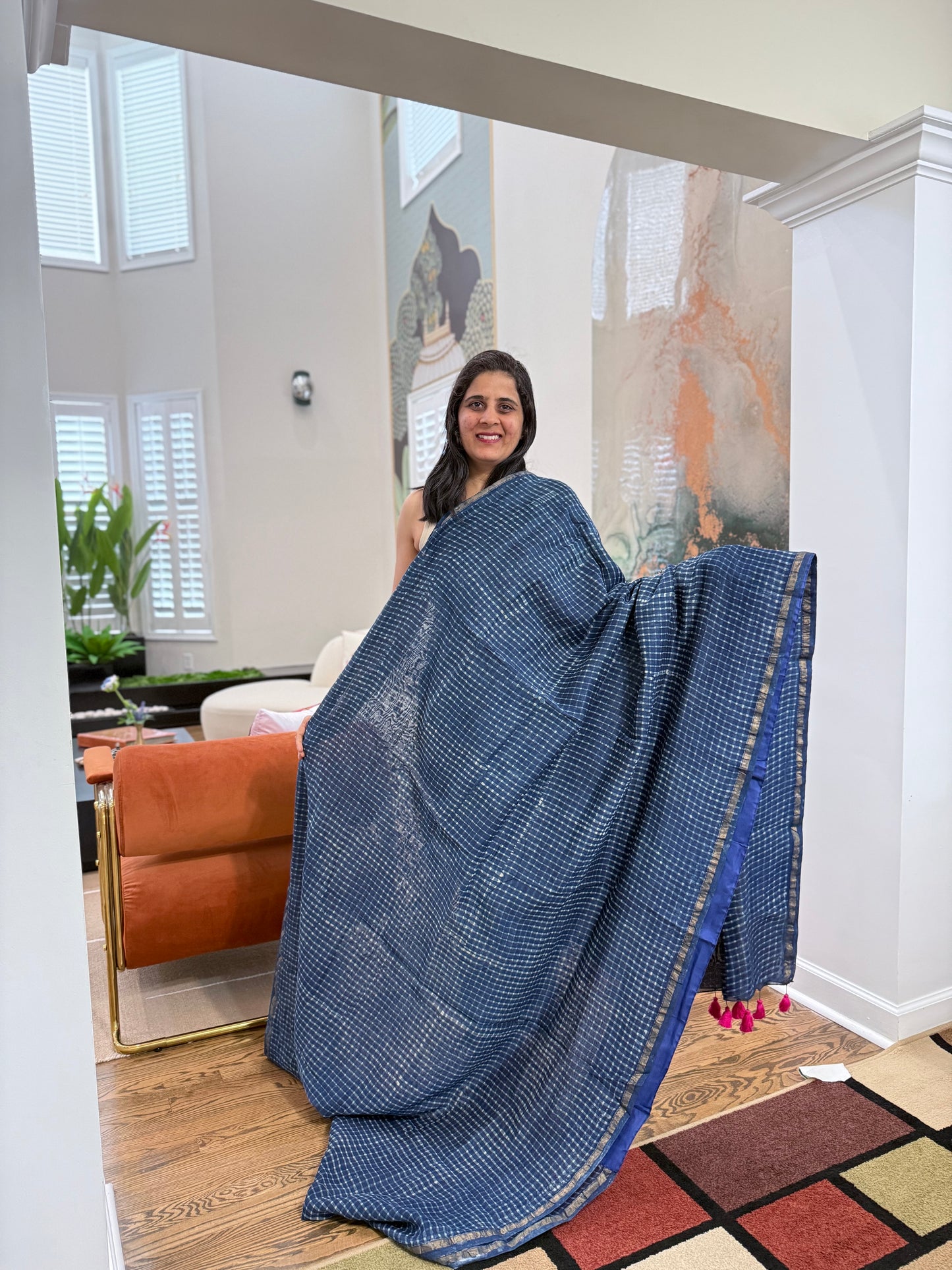 Hand block printed Saree - Indigo